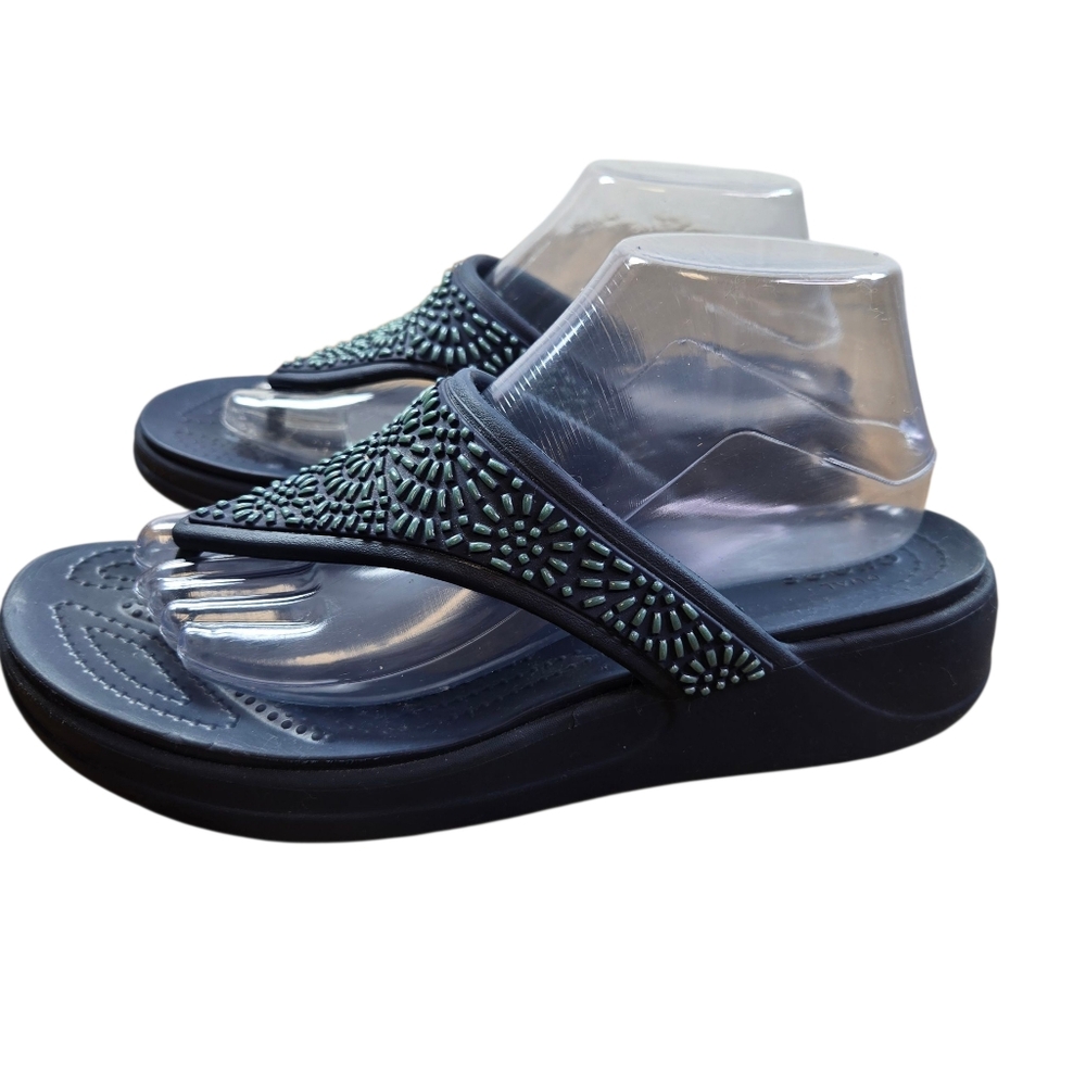 Crocs Monterey Diamante Blue Studded Thong Sandals